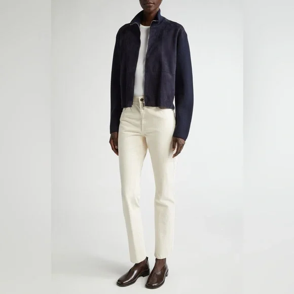 Lafayette 148 New York Reeve High Waist Ankle Straight Leg Jeans in washed Ecru - Picture 7 of 8